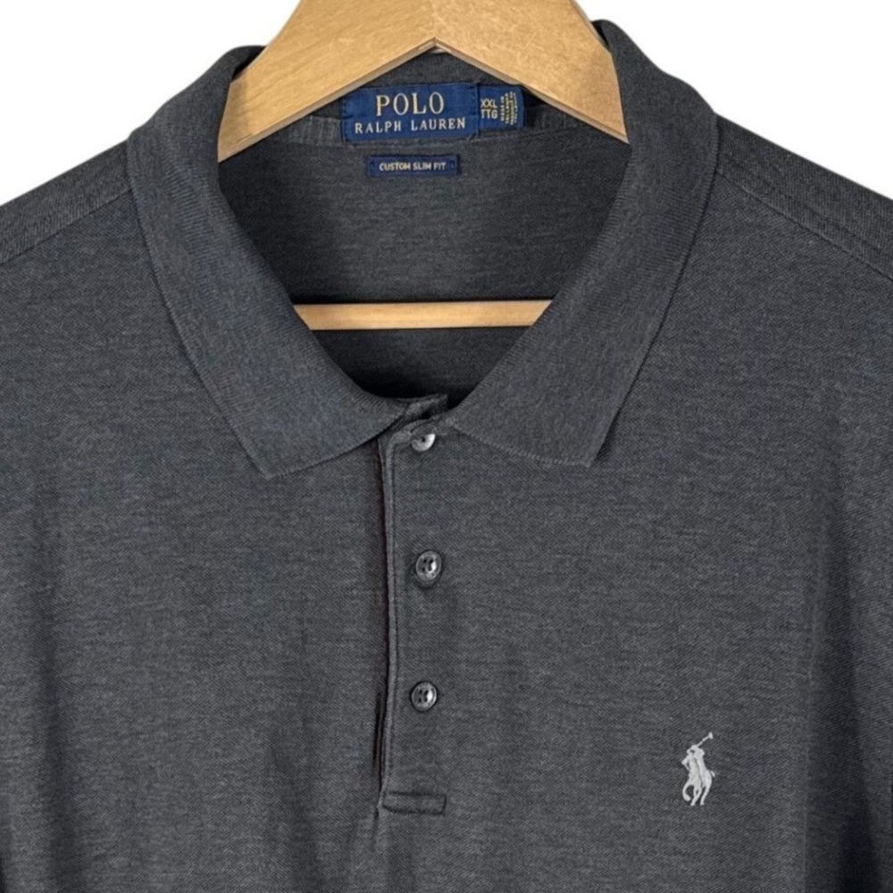 Polo Ralph Lauren Mens XXL Custom Slim Fit Long Sleeve Polo Shirt Gray Heather